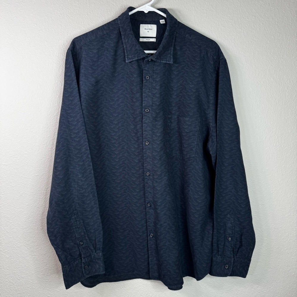 BILLY REID Button Down Standard Shirt Printed Men Blue Size XL Ling Sleeve